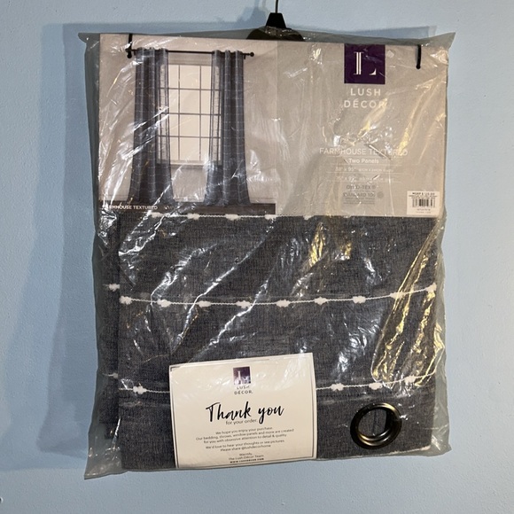 New! Lush decor Blue white stripe Farmhouse Curtain Panel with grommets 1 pair - Picture 4 of 5